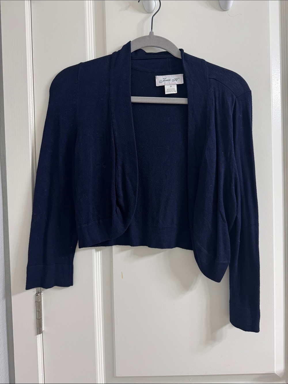 Jessica Howard Navy Cropped Drape-Front Cardigan